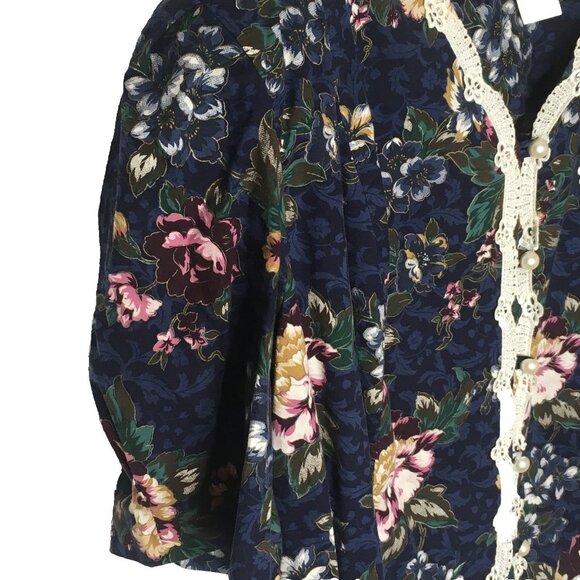 Cottagecore Vintage Jacket Womens 26W Floral Pearl Button Lace Trim - Picture 4 of 15